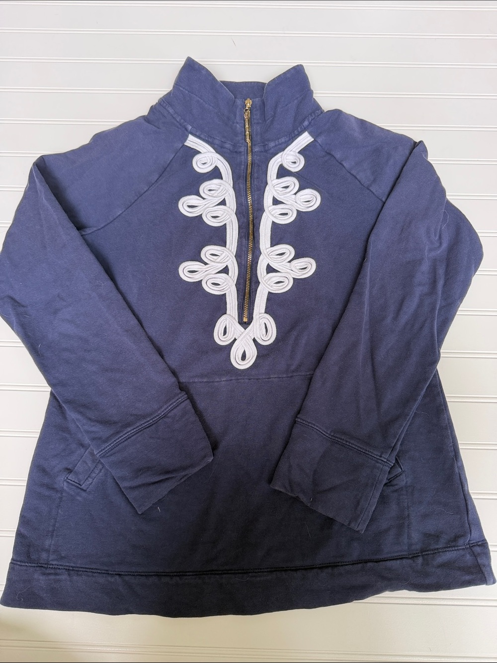 (030)Lilly Pulitzer Navy Soutache Half Zip Pullover Sweatshirt Small